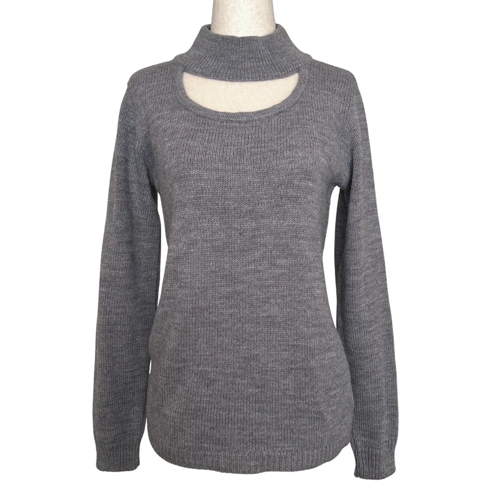 VENUS Cutout Mock Turtleneck Sweater Long Sleeve - S - Gray